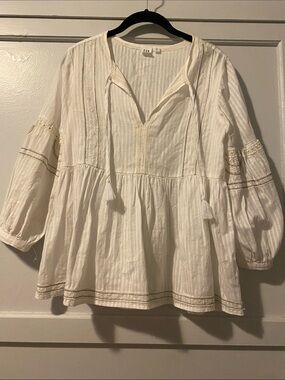 GAP White Cotton Peasant Tunic with Tassels - size XS